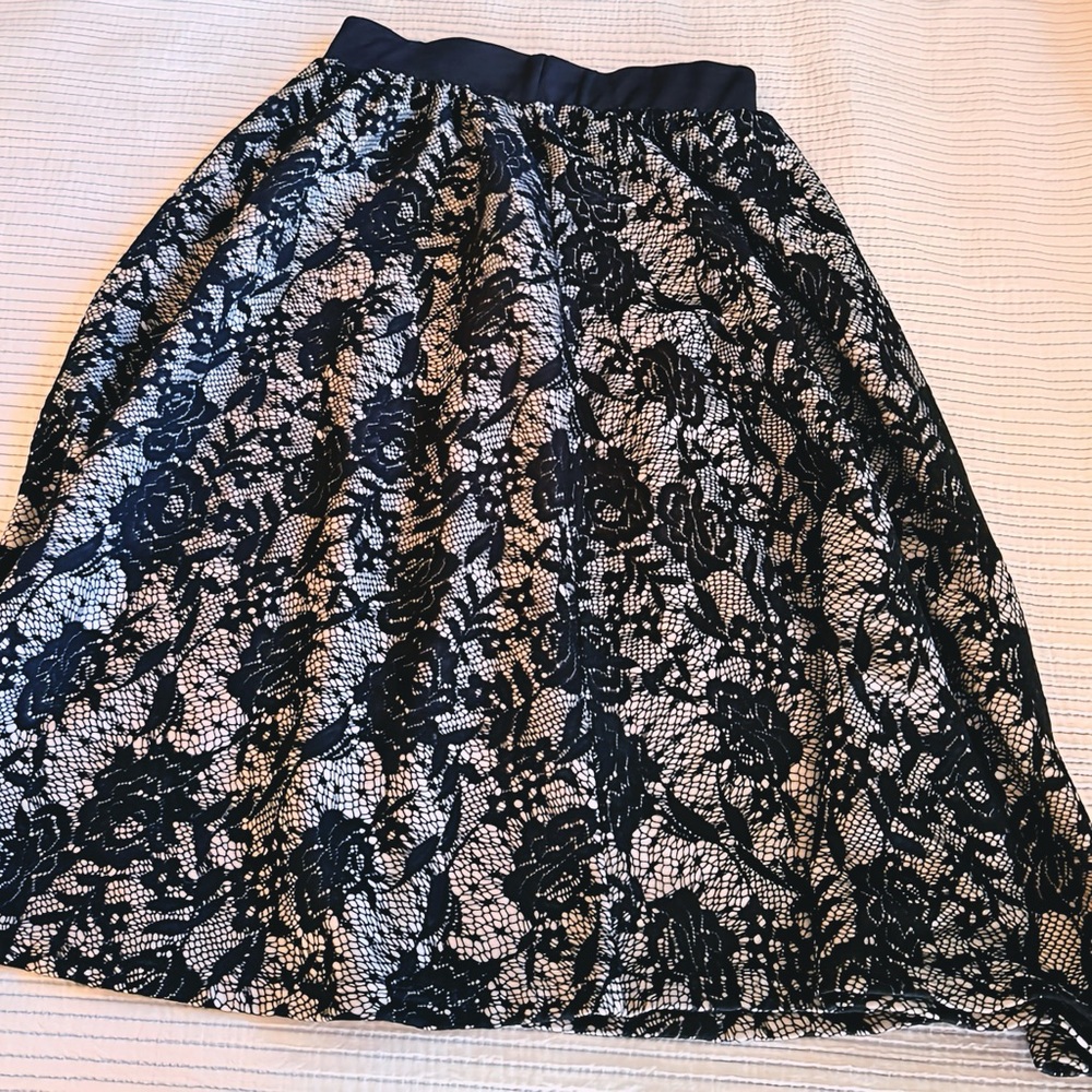 So Feminine and Sexy!  Black Lace Overlay A-Line Skirt - Women
